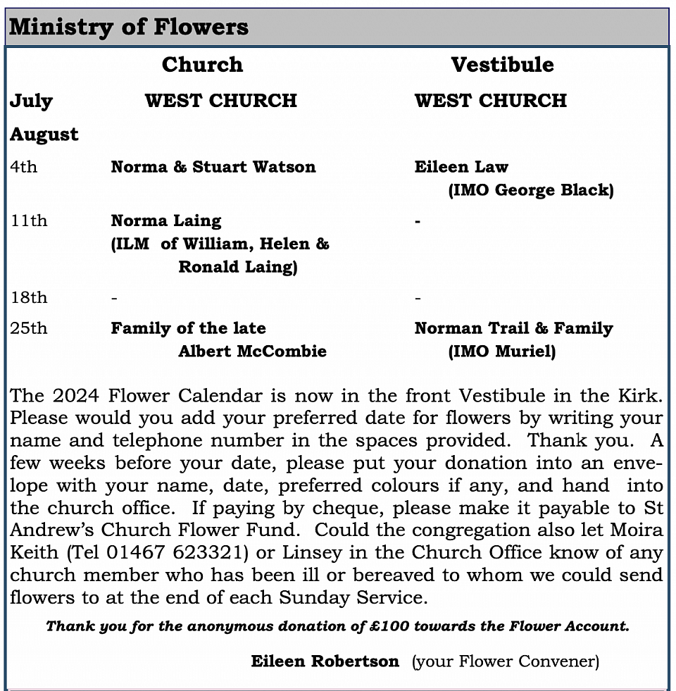 St Andrew's Church Inverurie Ministry of Flowers