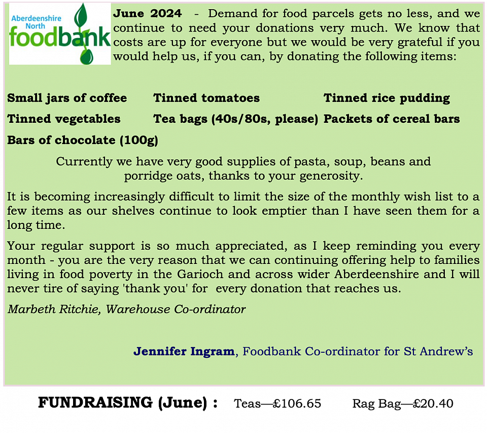 StAndrew's Church Inverurie Food Bank - Call to donation