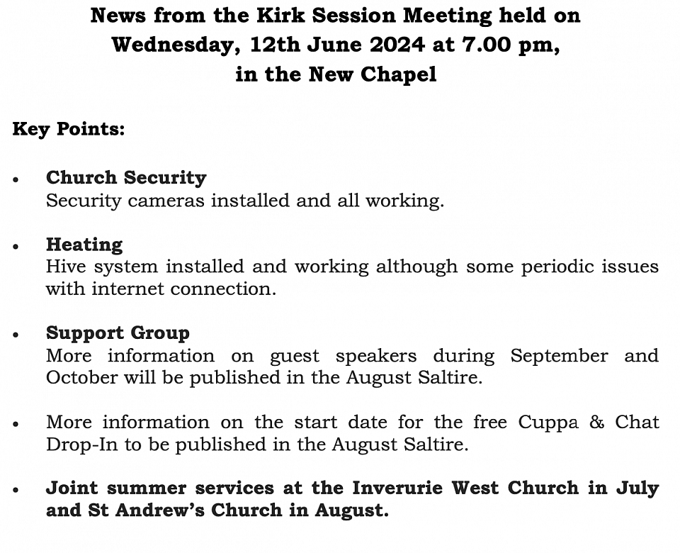 Monthly News St Andrew's Inverurie